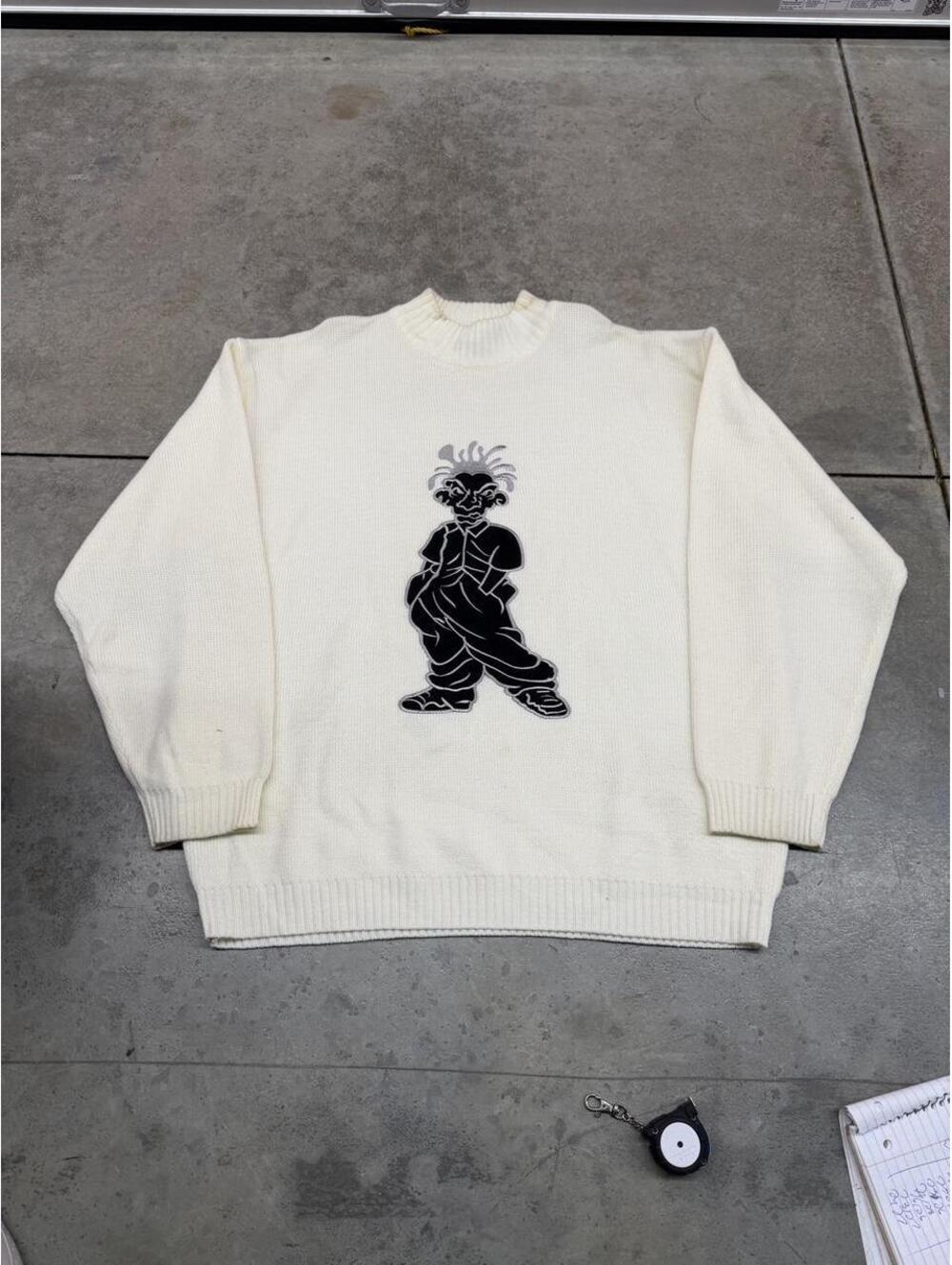 vintage urban wear ccny white and black knit sweater size xxl